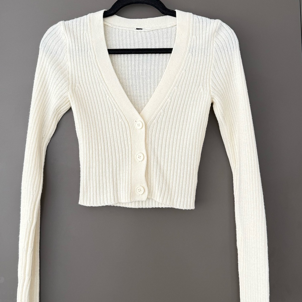 Cream White Thick Knit Ribbed Button Cardigan Size S Knit Sweater White Sweater